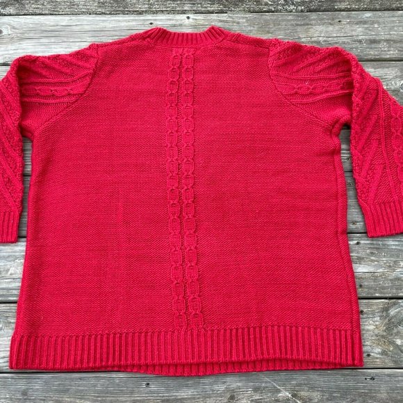 Ellos Women Sweater Wool Blend Red Cable Tunic Pull over Sweater Size 2X 26-28 - Picture 6 of 9